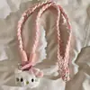 Nuevo Llavero de Felpa Rosa con Lazo Blanco para Teléfono Móvil Cadena Colgante Larga Diagonal Colgante Colgante Funda Universal para Teléfono Móvil