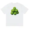 Camiseta de seda de leite com estampa de maçã verde, manga curta, design divertido de frutas, top casual de verão, versátil para o dia a dia
