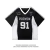 Camiseta curta esportiva estilo americano, brilhante, de corte solto, com mangas curtas, para homens e mulheres, novo modelo de verão 2026, top branco com decote V, renda e design patchwork