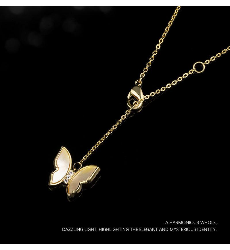时尚优雅贝壳蝴蝶流苏项链小众轻奢高级感锁骨链经典爆