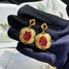 Colar flor conjunto zircônia vermelha granada estilo palácio vintage Itália brinco anel diamante vermelho atacado