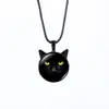 Colar de Pedra Preciosa Face de Gato Preto Time para Celular Acessórios Versáteis Femininos Pingente de Orelha de Gato Fofo Corrente de Suéter Retrô Joias Venda por Atacado