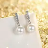 Pendientes de Plata de Ley S925, Simples y de Moda, Pendientes de Imitación de Perla de Agua Dulce de Lujo Ligero, Pendientes de Moissanita Color D, Transfronterizo