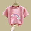 2414# Crianças e Meninas Fofo Estampado Novo Manga Curta Tendência Fashionável Meninos e Meninas Casual Camiseta de Manga Longa