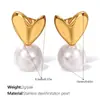 Pendientes Huecos con Forma de Corazón Estilo Ins Nuevo Estilo Europeo y Americano con Perlas de Imitación, Pendientes Minimalistas de Acero Inoxidable de Nicho de Alta Gama para Mujer