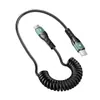 Cable de Datos Retráctil con Resorte Tipo-C Carga Rápida Adecuado para Huawei, Samsung, Apple Iphone, Cable de Carga para Coche, Motocicleta