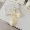 Calcetines Divertidos y Dulces de Oso de Dibujos Animados Bordados para Mujer, Calcetines de Algodón de Malla Transpirable Sin Costuras de Tubo Medio para Primavera y Verano