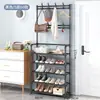 Sapateira simples de múltiplos andares, cabideiro multifuncional de chão para casa e dormitório, armário sapateira de armazenamento, sapateira e cabideiro para chapéus