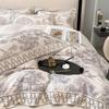 Impressão de algodão de alta qualidade conjunto de quatro peças leve lençol de luxo capa de colcha 100 lençol de algodão puro embutido roupa de cama de estilo europeu high-end