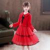Vestido de Otoño e Invierno para Niña 2024 Color Sólido de Manga Larga Malla de Lana Vestido Largo Estilo Princesa Forro Polar Estilo Primavera y Otoño