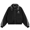 Chaqueta Cardigan Acolchada con Bordado Retro Gótico y Empalme de Cuello de Piel para Hombres y Mujeres Invierno Holgada Deportiva Casual