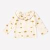 Outono e Inverno Estilo Escandinavo Meninas Camiseta de Manga Comprida Algodão Puro Gola de Boneca de Renda Fofa Bebê Branco Camiseta Básica Top