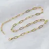 Corrente de Pulseira e Colar com Clipe de Papel Banhado a Ouro Real em Aço Titânio Europeu e Americano Corrente de Clavícula Simples Versátil da Moda Corrente para Joias DIY