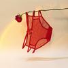 Calcinha Feminina Sexy de Renda Vermelha com Laço, Estilo Rosa, Cintura Baixa