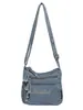 Bolsa de Mezclilla de Gran Capacidad con Bordado de Letras Retro, Bolso de Hombro para Mujer con Múltiples Compartimentos para Almacenamiento, Adecuado para Viajes Diarios y Uso Cruzado