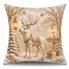 Escena Invernal de Nieve Muñeco de Nieve Alce Pueblo de Nieve Santa Claus Estampado Funda de Almohada Navideña Sofá Dormitorio Funda de Cojín Decorativa