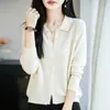 Cardigã de Lã com Gola Alta Tricô Feminino 2026 Outono Inverno Novo Cor Sólida Lapela Camisa Tricô Feminino Venda Cruzada Dropshipping