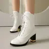 Botas de Montar con Cordones de Encaje Transfronterizas Talla 34-43 Botas de Cuero Versátiles para Mujer de Otoño e Invierno Punta Redonda Tacón Alto Corte Bajo Talla Grande Botas para Mujer