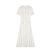 Nanyou Elegante Vestido Largo de Punto de Manga Corta con Cuello Redondo Blanco Francés para Dama de Alta Gama con Botonadura Sencilla