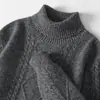 Otoño e Invierno Nuevo Casual de Negocios Cuello Alto Tejido Jacquard de Siete Agujas Grueso Suéter de Lana Suéter de Punto Holgado para Hombre
