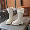 Botas Altas Cálidas de Forro Polar para Niñas, Dulce Lazo, Perla, Nuevo Estilo Coreano Otoño 2026, Casual, Suela Suave, Botas de Piel