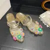 Zapatillas Transparentes de Cristal Dulce para Mujer, Nuevos Zapatos de Moda Casual de Verano con Accesorios Florales, Punta Fina, Tacón Bajo, Adecuadas para Usar al Aire Libre