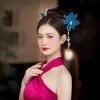 2023 Nuevo Tocados de Novia Estilo Nacional Accesorios de Estilismo Flor de Terciopelo Azul Pasador con Borla Nuevo Estilo Chino Accesorios para el Cabello del Vestido Xiuhe