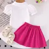 Camisa de Verano de Nuevo Estilo con Mangas Abullonadas Baoxin Amazon Europea y Americana, Falda Corta Plisada Rojo Rosado, Linda y Dulce para Niñas
