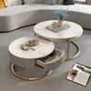 Mesa de centro em rocha nórdica para sala de estar, adequada para casas pequenas, conjunto de mesa de centro redonda extensível de alta qualidade