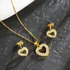 Colar Coração Vazado Dourado Areia Banhado a Ouro 18K, Brincos Modernos de Luxo Leve, Versátil e com Toque de Alto Padrão, Joias Yiwu
