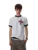 Camiseta de Manga Corta con Estampado de Letras Retro Americano de Fábrica Verano Unisex Bloques de Color Cuello Redondo Moda Callejera Tops para Pareja