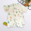 Macacão Bebê Verão Algodão Roupa de Monginho Estampada Manga Curta Recém-Nascido Roupa com Ar Condicionado Bebê Masculino e Feminino Macacão Curto para Engatinhar