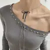 Dulce y Fresco Sexy Estilo Ballet Lazo Ajustable Tira Larga Collar Cadena de Suéter Estilo Frío Simple