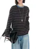 Suéter de Punto a Rayas de Color Contrastante para Mujer, Mezcla de Lana Tipo Seda Dreamweaver, Top Adelgazante con Hombro Caído