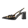 Sapatos de Salto Alto Europeus e Americanos Comércio Exterior Transfronteiriço Tamanho Grande Preto Patchwork Estampa de Leopardo Fivela Tira Salto Alto Bico Fino Salto Grosso Salto Alto Sapatos Únicos Sandálias