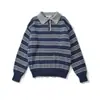 Comércio Exterior Transfronteiriço Outono e Inverno 2025 Moda Estilo Europeu e Americano Roupas Femininas Suéter de Tricô com Gola Polo em Cor Contrastante Retrô Americano para Mulheres