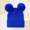 Popular Gorro de Lana Grueso y Cálido para Otoño e Invierno con Logo Personalizable, Gorro de Punto Color Sólido para Exteriores Resistente al Viento, Lindo con Doble Pompón