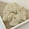 Goma para el pelo fruncida de tela de gasa con lunares de doble capa, estilo retro simple, con un toque de alta gama, goma de burbuja para el pelo, cuerda elegante para coleta para mujer