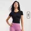 Top de Yoga Adelgazante de Gama Alta Osyo de Canalé Cuello Redondo Aidu Fitness Manga Corta Plisado Camiseta Deportiva para Exteriores para Mujer