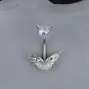 Piercing de Umbigo Europeu e Americano Transfronteiriço em Aço Inoxidável com Zircônia Inlaid Coração de Pêssego com Laço Anel de Umbigo com Rosca Externa
