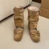 Botas frescas de altura interna ajustável, de uso duplo, removíveis, de cano médio até a panturrilha, para mulheres, para uso ao ar livre, estilo ballet, bico redondo, tira com fivela, botas amassadas, sapatos únicos vazados