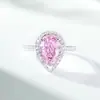 Anel de Prata Esterlina S925 para Mulheres, Formato de Pera, Totalmente Cravejado com Zircônia de Alto Carbono, Anel de Diamante de Corte Radiante Corte Flor de Gelo