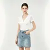 Yidi Exportado a Singapur Camiseta de Malla de Manga Corta Ajustada con Cuello en V Verano Ins Nuevo Estilo Coreano Elegante Ropa para Mujer