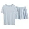 Conjunto de Pijama de Verano para Mujer de Modal con Mangas Cortas y Shorts, Usable con Bolsillos, Nuevo Talla Grande Fresco