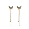 Brincos de tarracha de borboleta com pino de prata 925 e diamante dois brincos simples longos com franja joias pequenas e delicadas