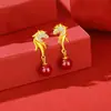 Pendientes Año Nuevo 2026 Año del Caballo Plata Pura Estilo Chino Zodiaco Pendientes de Caballo Lindos Joyería de Ágata Roja