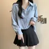 Ropa de principios de otoño 2026 Nuevo estilo Tallas grandes Adelgazante Oculta abdomen Falso dos piezas Moda Casual Camisa fina Superior Mujer