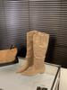 Botas Western Cowboy de Salto Grosso Bico Fino Botas Enrugadas Botas Femininas 2025 Nova Outono Inverno Botas Longas Rider Slim