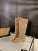 Botas Western Cowboy de Salto Grosso Bico Fino Botas Enrugadas Botas Femininas 2025 Nova Outono Inverno Botas Longas Rider Slim