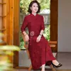 Vestido midi bordado de manga larga de otoño y primavera para mamá, ropa de moda para mujeres de mediana edad y mayores, vestido para banquete de boda, falda cheongsam